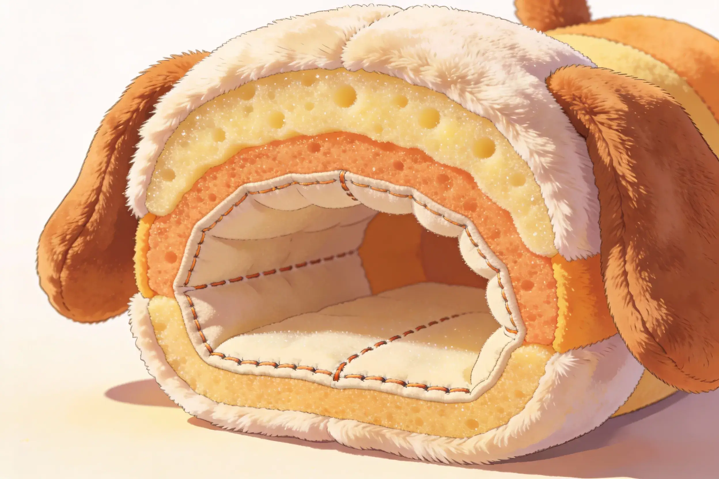 Cross-section illustration showing layers of a durable plush dog toy